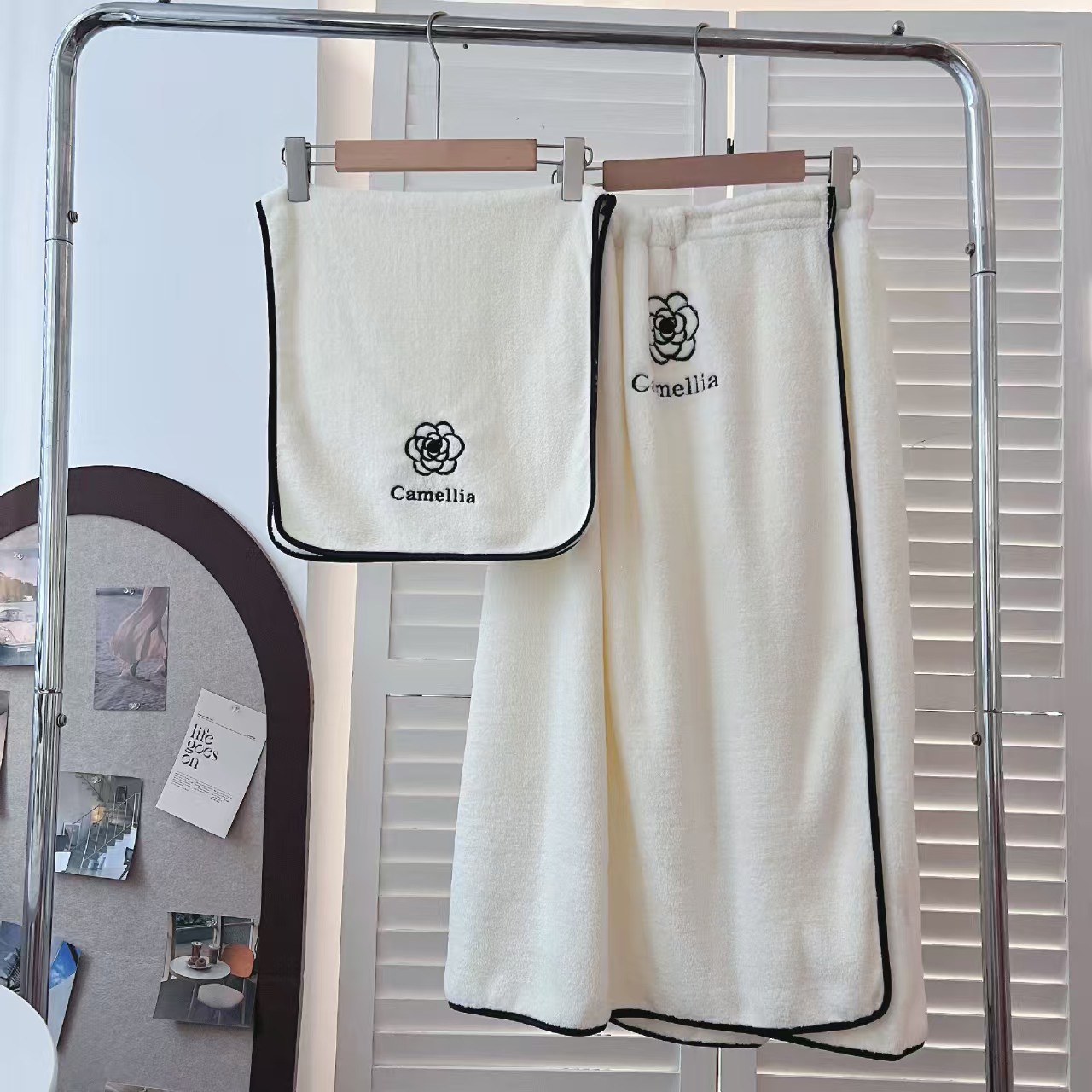 Ins Princess Style Camellia Towel Bath Towel Women's Home Bath Wearable Bath Skirt Coral Fleece Dry Hair Cap