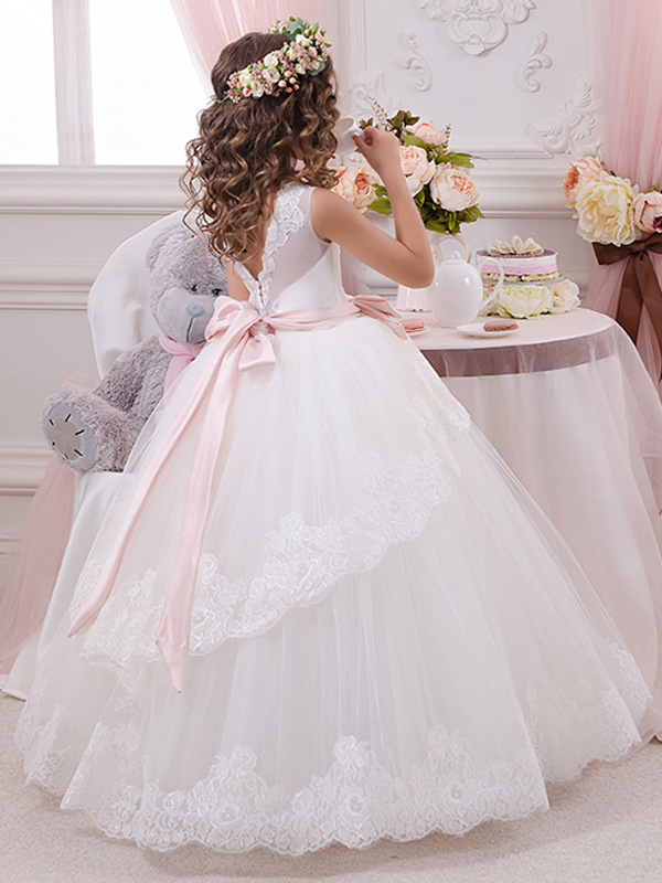 Vestido de niña para boda, fiesta o espectáculo, con lazo, encaje y flores, estilo tutú, de AliExpress Foreign Trade.
