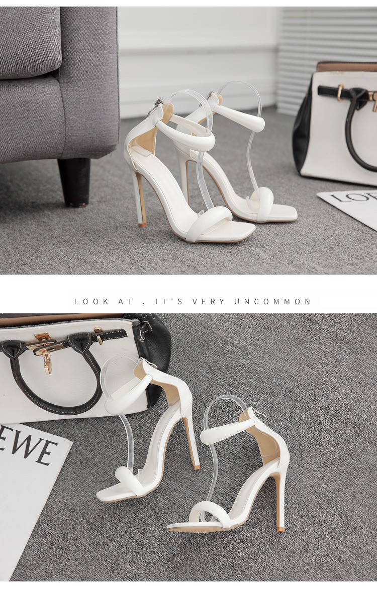 square head one-word belt solid color pu leather high heel sandals NSZLX118731