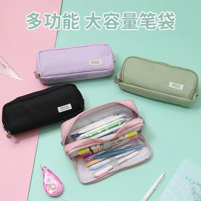 クロスボーダー高颜値韓版ins大容量鉛筆ケースシンプル中学校オックスフォード布文房具袋ダブル窓ペン袋|undefined