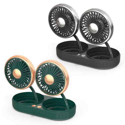 Car double-head fan car small fan 360° rotatable shrinking swing USB car mini small fan