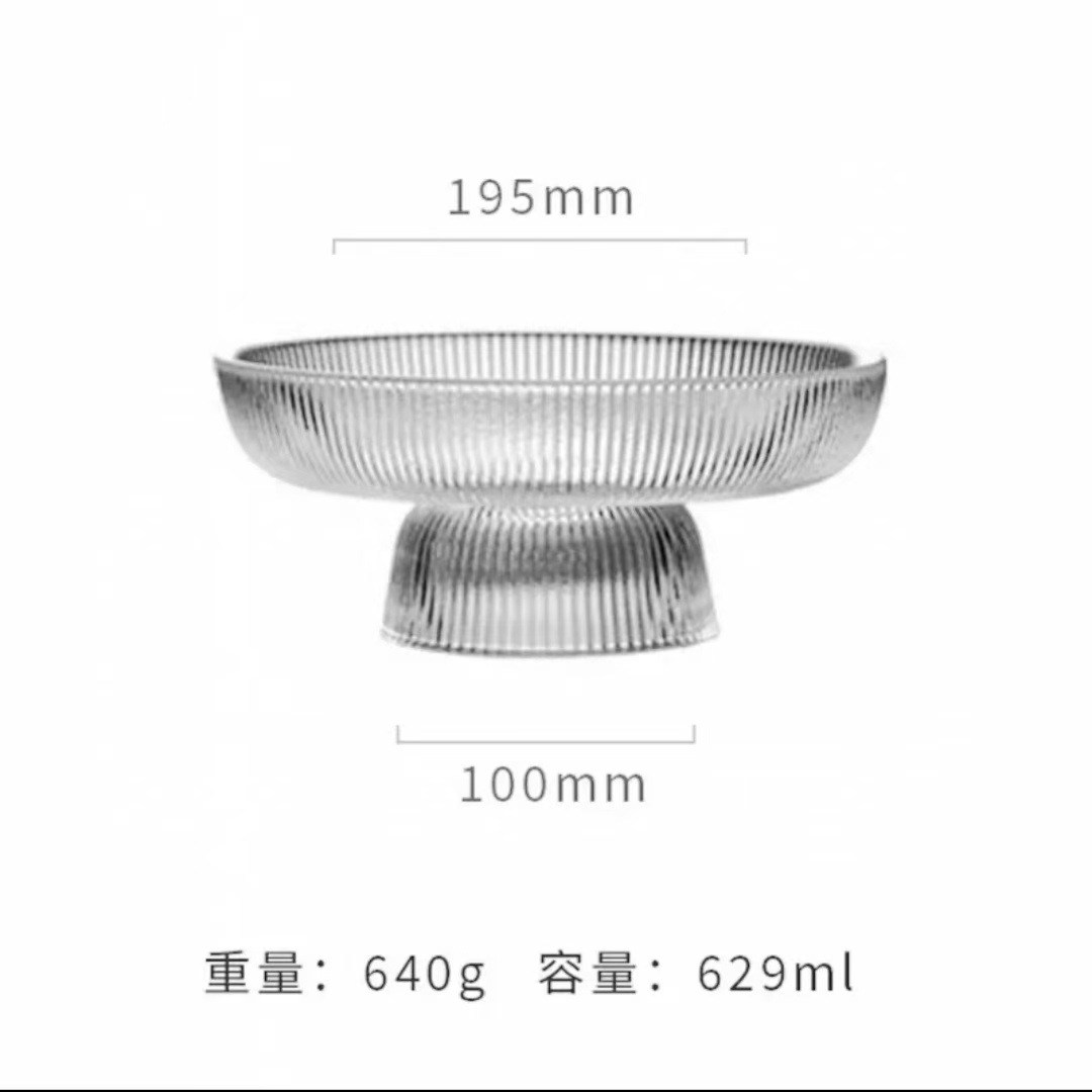 Plato de fruta alto de vidrio de lujo ligero, sala de estar para el hogar, plato de fruta exquisito, bandeja de refrigerio de alta calidad, vajilla al por mayor