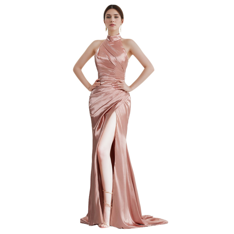 2026 New Amazon Bridesmaid Dress Long Gown European and American Foreign Trade Sexy Elegant Prom Evening Dress with Slit