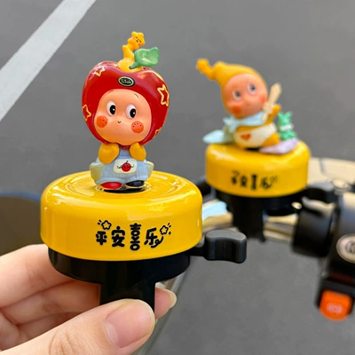 Cute and Adorable Children's Bicycle Bell, Super Loud Horn, Cycling Accessories for Bicycles, Scooters, Mountain and Road Bikes (Sürətlər qutusu və əl tormozu başlıqları) - red-apple-king-electric-vehicle-yellow-bell-2