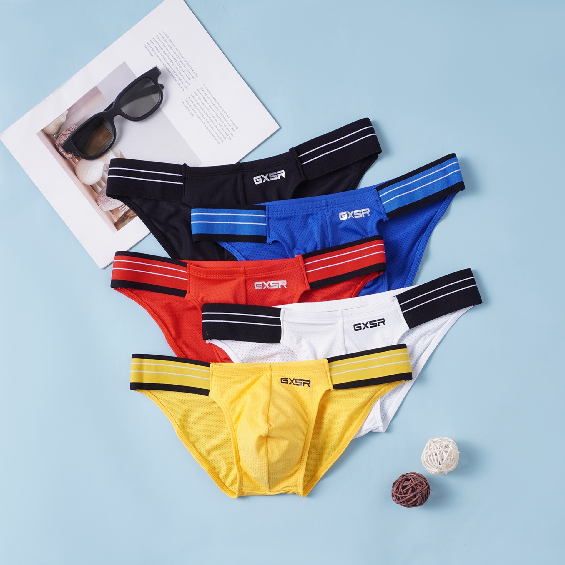 Gxsr Solid Color Spliced Side Waist High-Cut Men's Briefs Ice Silk Fashion Sexy Low-Rise Sports Hip-Lifting Men's Underpants