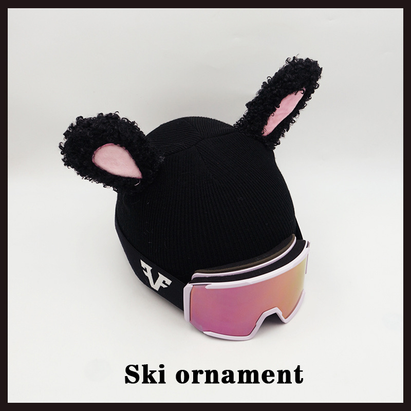 Cute Ski Helmet Cover with Curly Black Rabbit Ears