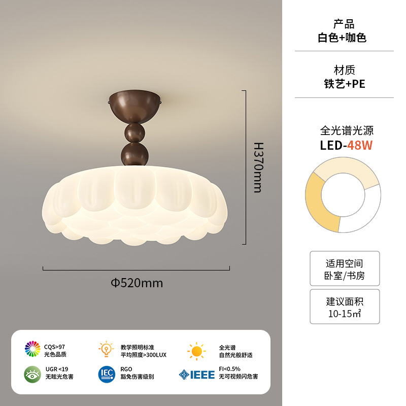 Lámpara de techo de dormitorio de estilo antiguo francés, flor de madera de nogal retro, estilo crema, lámpara de habitación del dormitorio principal 2025 nuevo