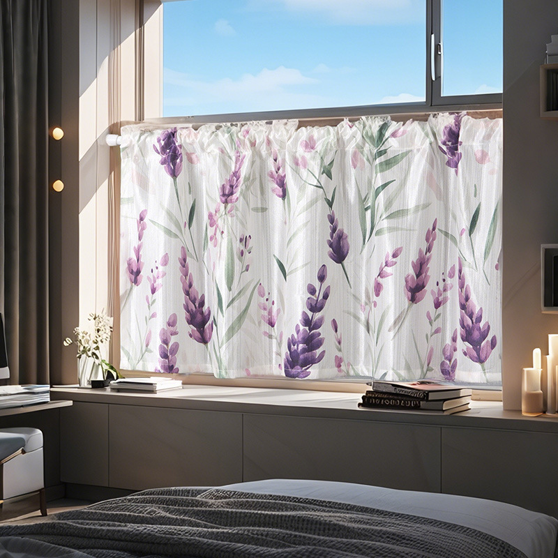 Partition Curtain Pastoral Style Lavender Print Creative Floral Coffee Curtain Half Curtain Small Window Floating Curtain Rod Door Curtain Partition Curtain Pastoral Style Lavender Print Creative Floral Coffee Curtain Half Curtain Small Window Floating Curtain Rod Door Curtain