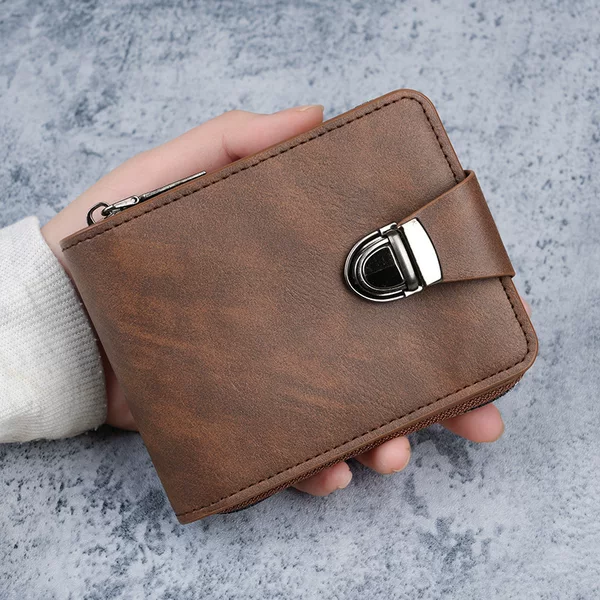 2025 New Men's Wallet Short Zipper Bag Large Capacity Multi-Card Slot Small Clutch Business Retro Coin Purse