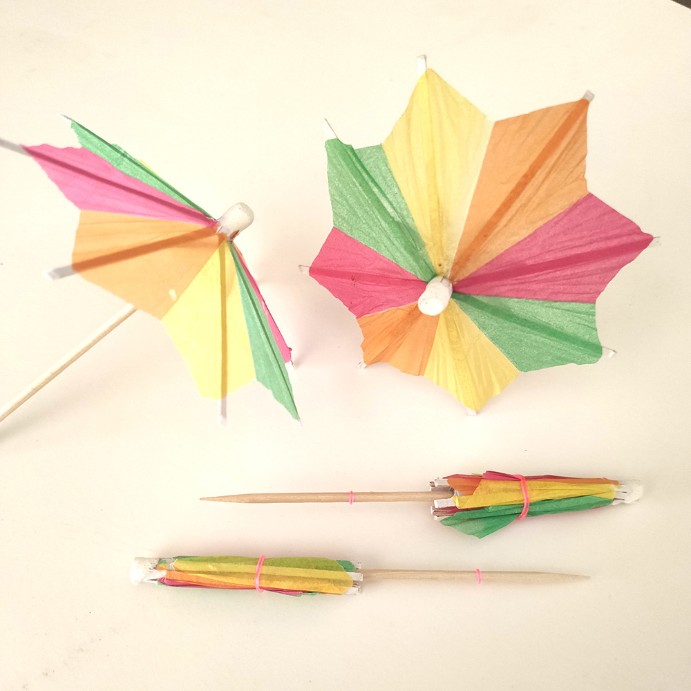 Desechable pastel pequeño paraguas palo de madera palo de fruta bambú cóctel decoración paraguas palo