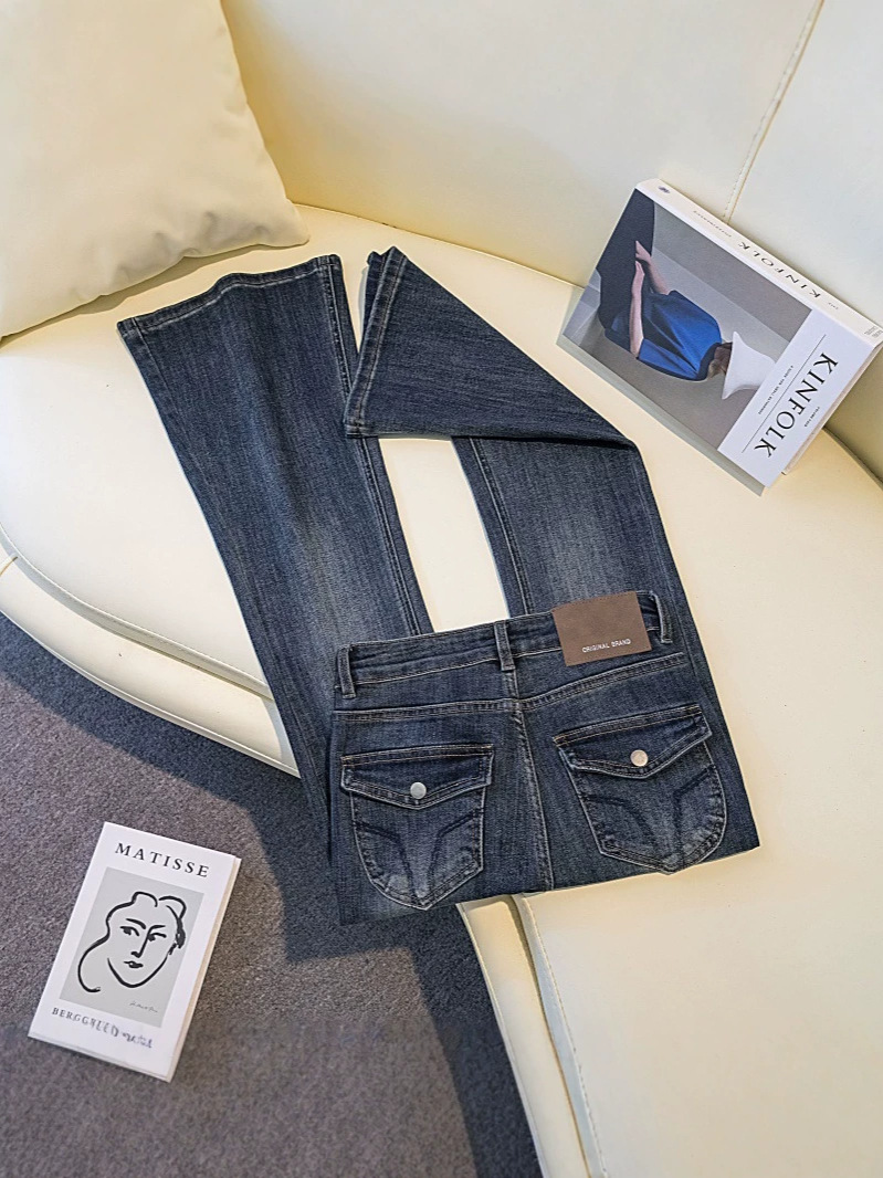 American-style high-waisted haze blue-grey flared jeans for women, summer and autumn 2026 new model, slimming bell-bottom pants