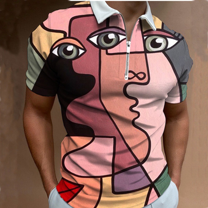 Comercio exterior europeo y americano primavera nueva moda casual popular impresión polo camiseta con cremallera hombres envío gratis