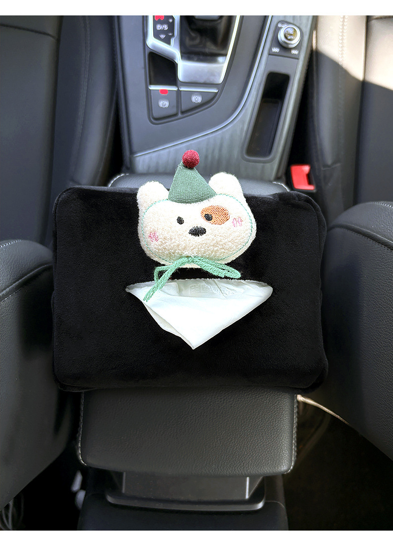 Car Tissue Box with Cute Plush Hat Design, Little Panda Style, for Car Seat Back or Armrest, Suitable for Women