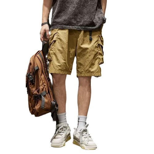 Japanese style workwear shorts for men, loose fit, quick-drying ice silk casual five-pocket shorts, summer thin model sports mid-rise pants