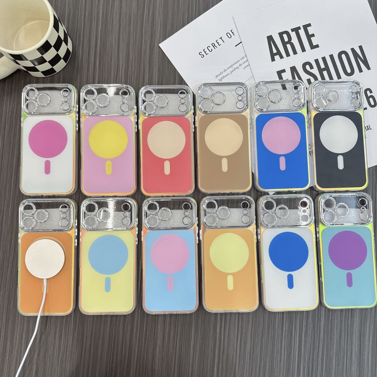 马卡龙高级感镭射纯色半透磁吸支架适用iphone17/16苹果15手机壳