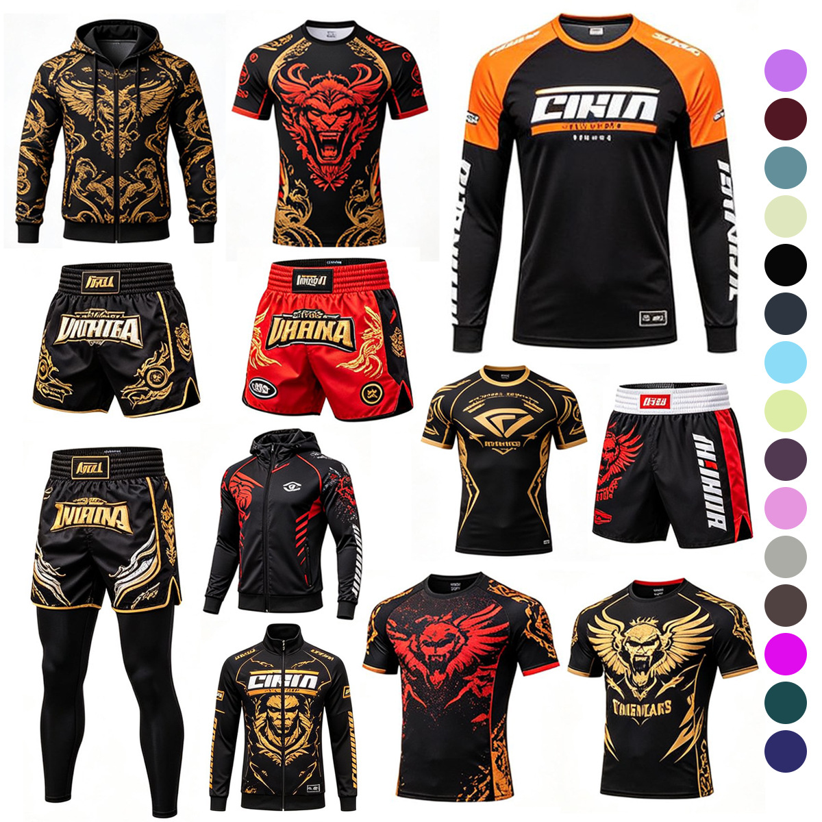 Customized boxing outfit set, quick-dry T-shirt, fighting shorts, UFC training wear, martial arts wear