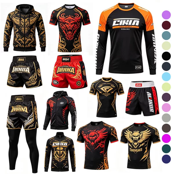 Customized boxing outfit set, quick-dry T-shirt, fighting shorts, UFC training wear, martial arts wear