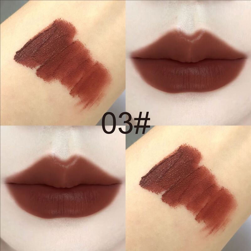 Matte Lip Gloss with a Light Tube, Air-Like Texture, Velvet Soft Mist, Chocolate Brown, Cross-Border Red Matte, for Students