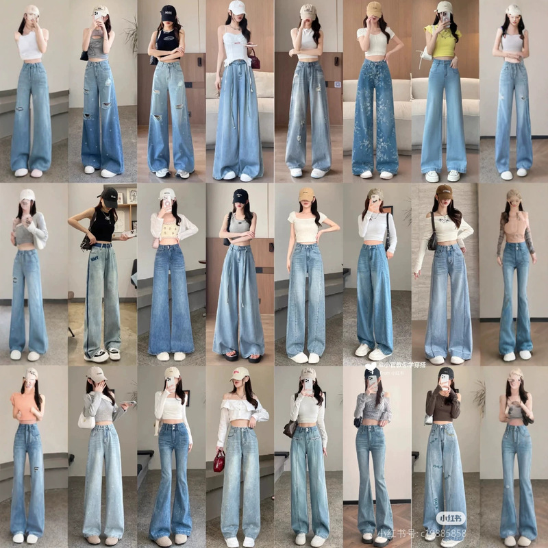 2025 Summer New Tencel Pants Women's High-Waisted Drapey Casual Loose Straight-Leg Slimming Wide-Leg Jeans