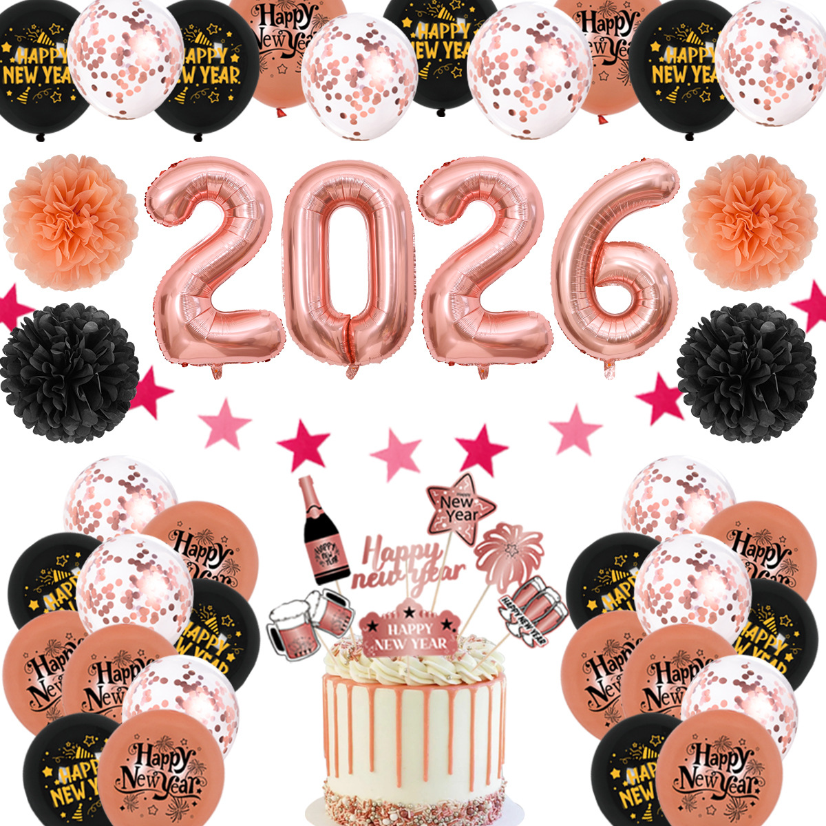 Globo decoración de año nuevo globo de decoración de Año Nuevo al por mayor decoración de fiesta de año nuevo látex redondo de 12 pulgadas globo digital de Año Nuevo de 32 pulgadas