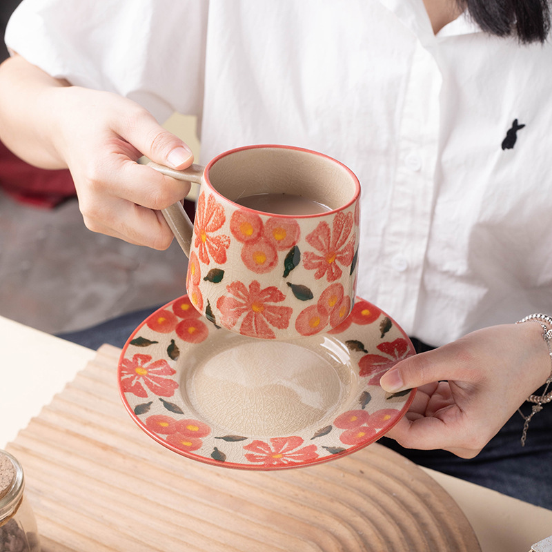 Juego de cerámica creativo para latte art, taza para oficina, té de la tarde, taza de café de cerámica rústica con platillo, caja de regalo