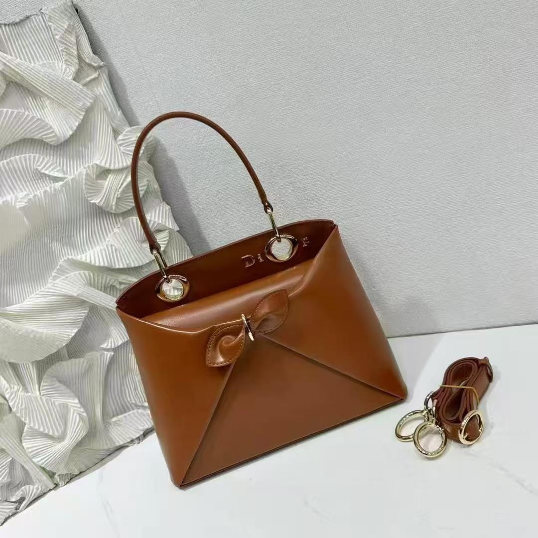 Túi tote da nữ đáy rộng phong cách công sở, quai xách tay kèm dây đeo chéo — trắng, màu nâu, Rượu vang đỏ, màu mơ