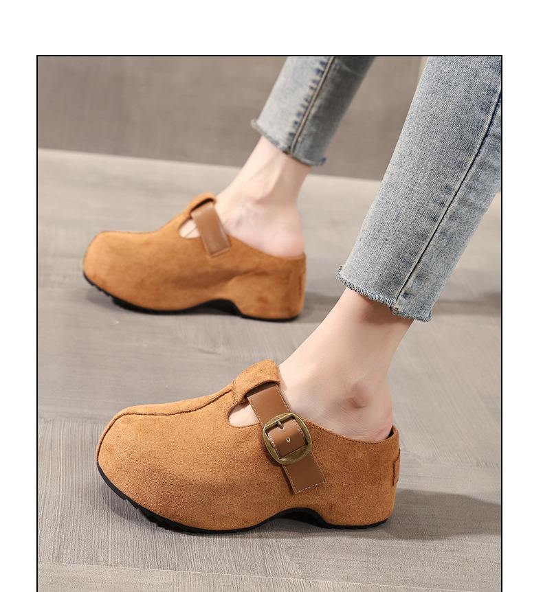 Dép lê nữ Birkenstock đế xuồng HY1009 thời trang mùa thu, đế dày, nâng chiều cao, kiểu lười, mũi kín — con lạc đà chi tiết 12