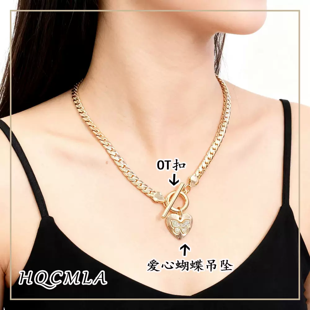 跨境欧美热销爱心蝴蝶蛇骨链手链项链套装OT扣蝴蝶镶钻锁骨链颈链