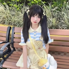 小黄鸡背带日系软妹女装连衣裙套装花边背带裤少萝甜妹两件套