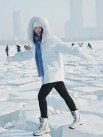 Открытый снег сапоги женский водонепроницаемый противоскользящий плюс бархат утолщенный теплая средняя труба