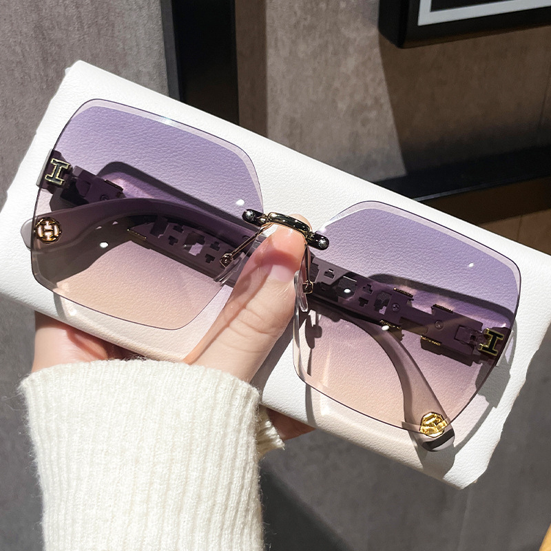 2024 new frameless fashion cut-edged sunglasses for women's square…