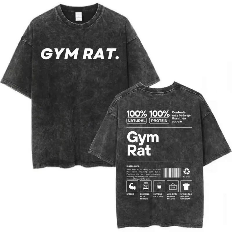 Gym Rat Muscle Mom Pump Cover Vintage Washed T-Shirt Weightlifting Workout Bodybuilding T-Shirt Men Women Fitness