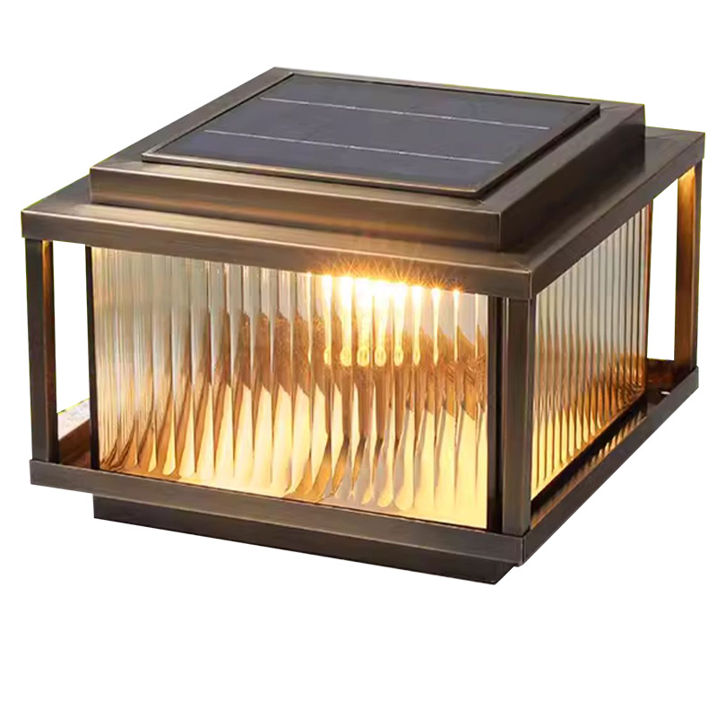 Lámpara de poste solar de cobre completo conectado a la electricidad impermeable al aire libre pared de patio lámpara de poste de puerta villa puerta simple lámpara de patio