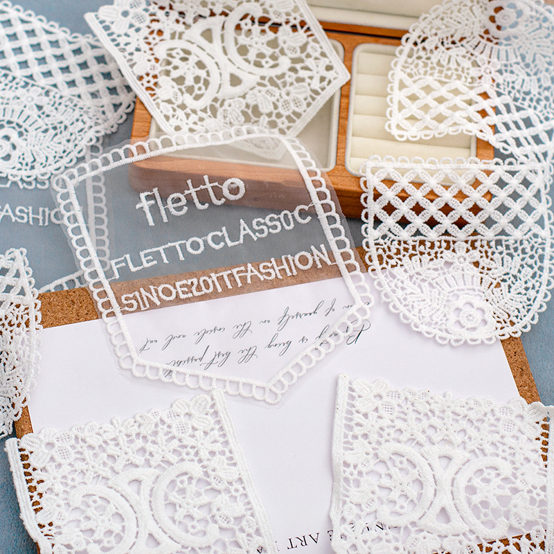 字母网纱刺绣口袋盾牌蕾丝布贴 服装布艺假口袋装饰辅料