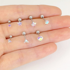 New AB Color Spinel Stud Earrings Sleep Clips Ear Cuff Screw Fasteners Fine Needles Ear Bone Stud Single Piece