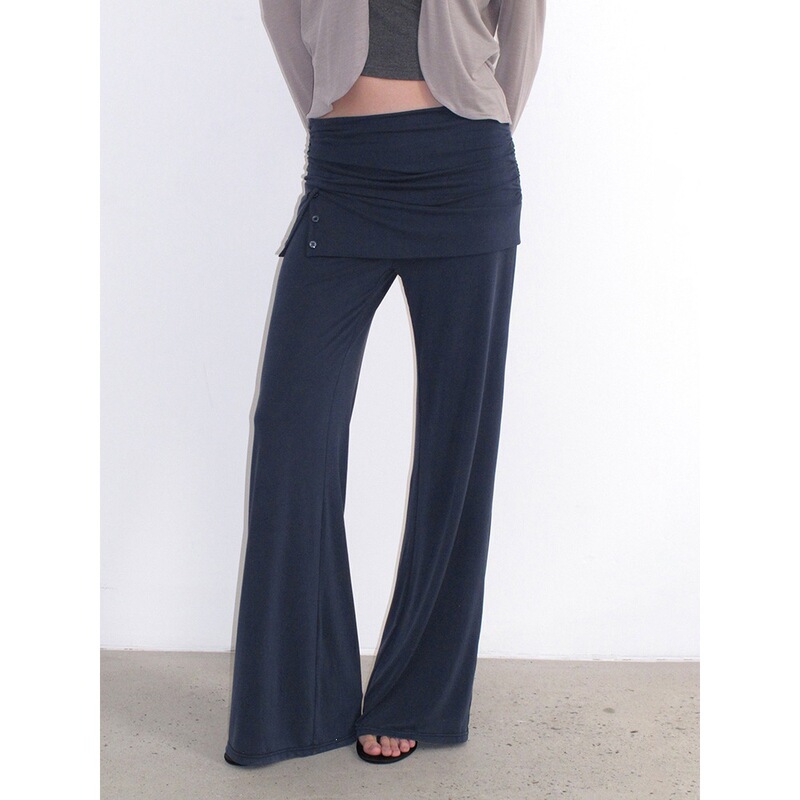 Mist Blue Wrap-Around Pleated Waistband Skin-Friendly Soft Sports Straight-Leg Casual Pants/Skirt Pants Parachute Pants with Gathering
