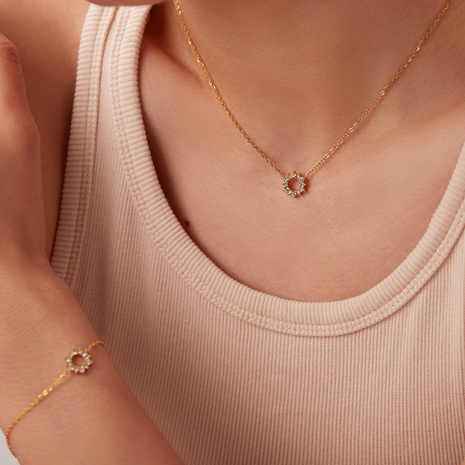 Fashion Geometric Stainless Steel Pendant Necklace Plating Zircon Stainless Steel Necklaces