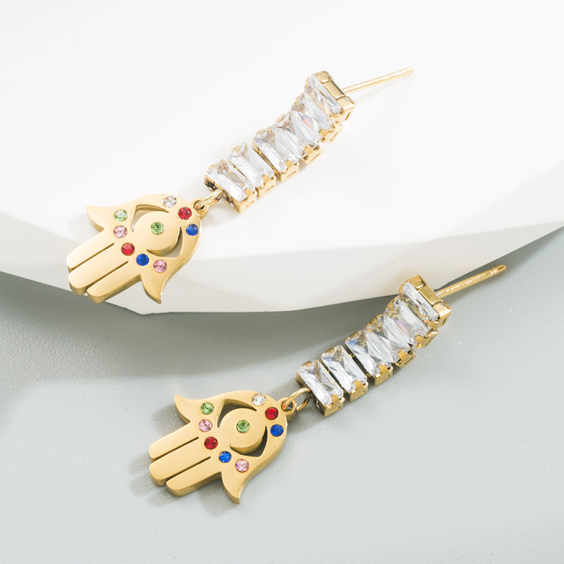 Fashion Geometric Titanium Steel Drop Earrings Plating Zircon Stainless Steel Earrings