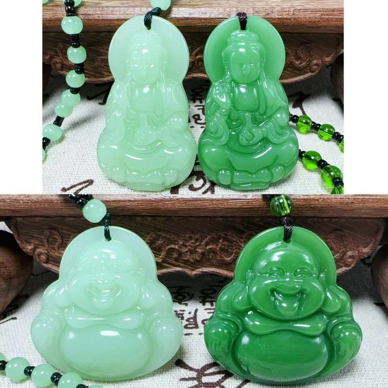 Imitation Hetian Guanyin Buddha pendant, ethnic style sweater chain, men's and women's pendant, clothing pendant, accessory, live streaming source, dropshipping