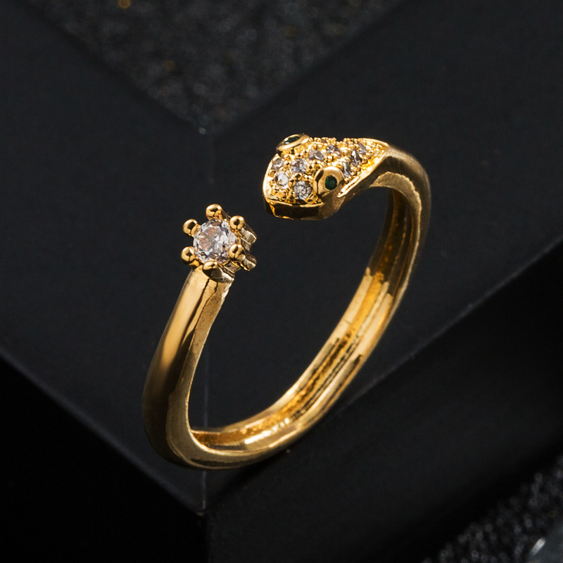 Fashion Copper Gold-plated Micro-set Zircon Drip Oil Snake Eyes Ring display picture 4