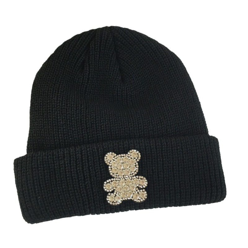 Unisex Diamond-encrusted bear woolen hat woman lovely warm cover head cold hat cold ear knitted hat tide_voghion.com