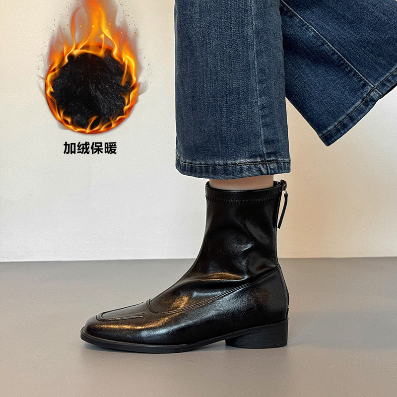 Sheepskin In Stock Now Chunky Heel Short Women Autumn Winter 2025 New Leather High Heels Martin Slim Boots_voghion.com