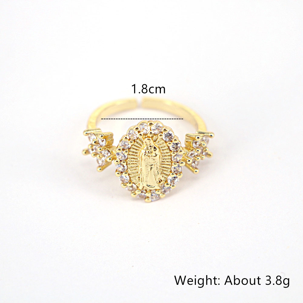 Fashion Inlaid Zircon Virgin Mary Copper Zircon Geometric Ring display picture 2