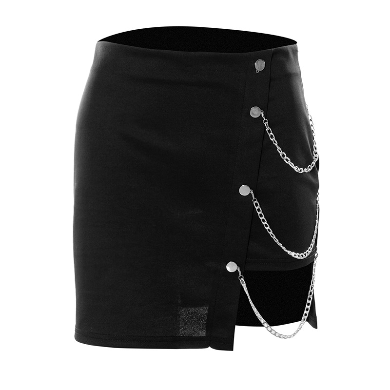 High Waist Zipper Irregular Asymmetric Chain Mini Skirt in Skirts