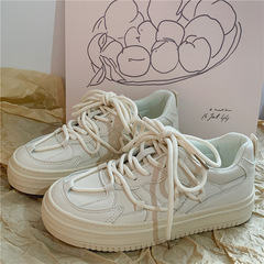 平底低幫皮面小白鞋女2022秋新款純色學生運動板鞋韓版休閒帆布鞋