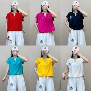 Summer New Loose Blouse Drawstring Top Breathable Sweat-Absorbent Fashionable Versatile Square Dance Shuffle Dance Clothes