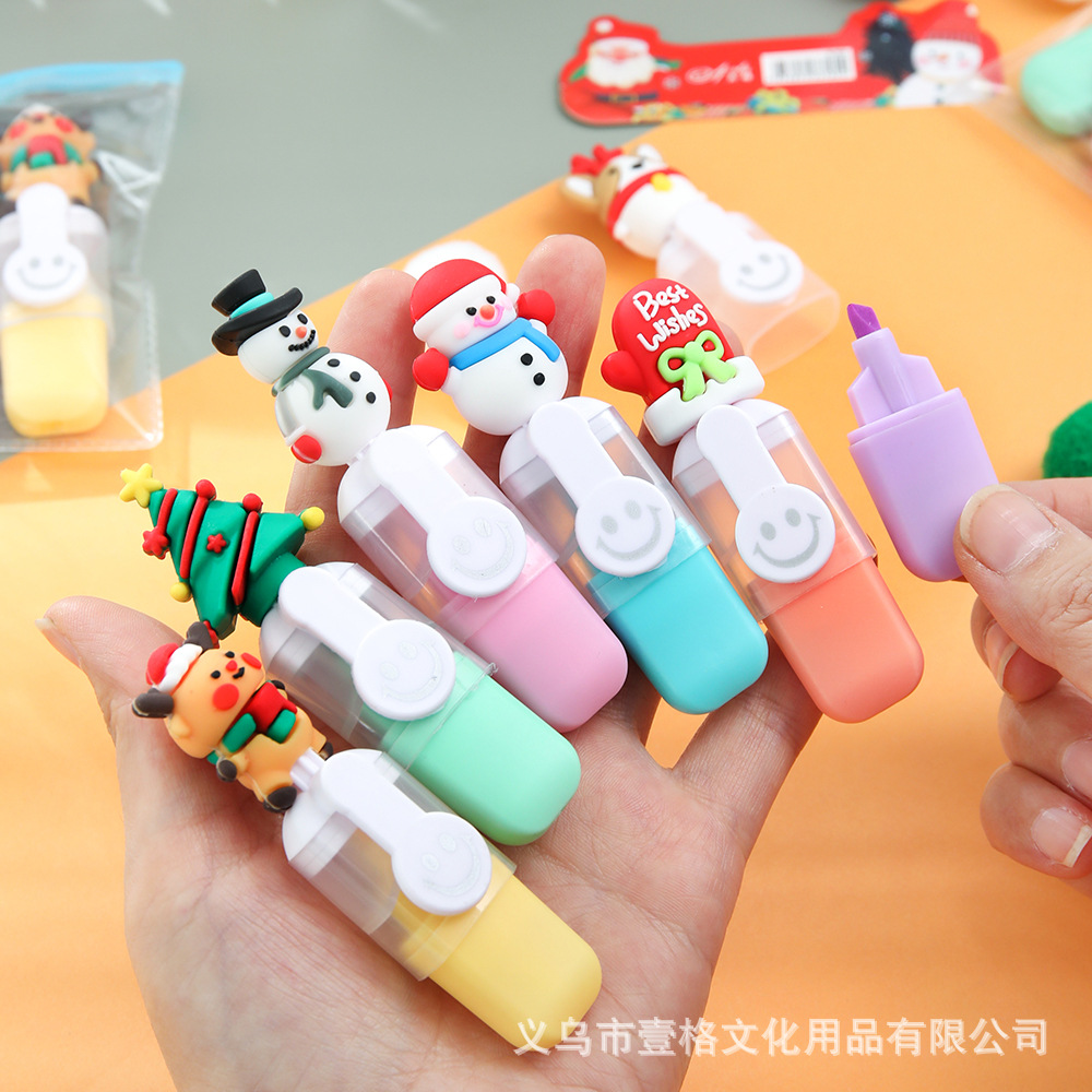 Navidad Mini traje de resaltador de 6 colores de estilo de dibujos animados de aspecto alto marcador de color de estudiante marcador clave