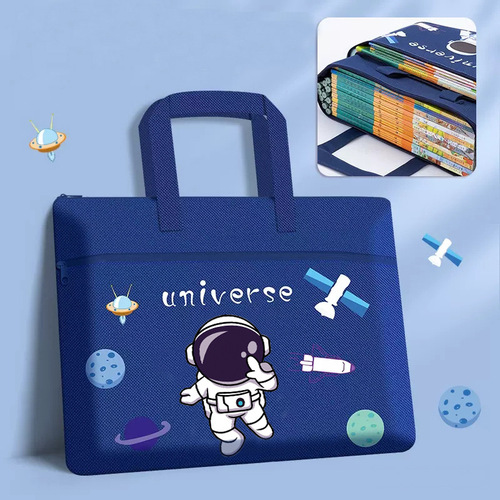 Student Astronaut Handbag Large Capacity Men's and Women's Book Bag Zippered Book Storage Bag Primary School Student Tuition Bag