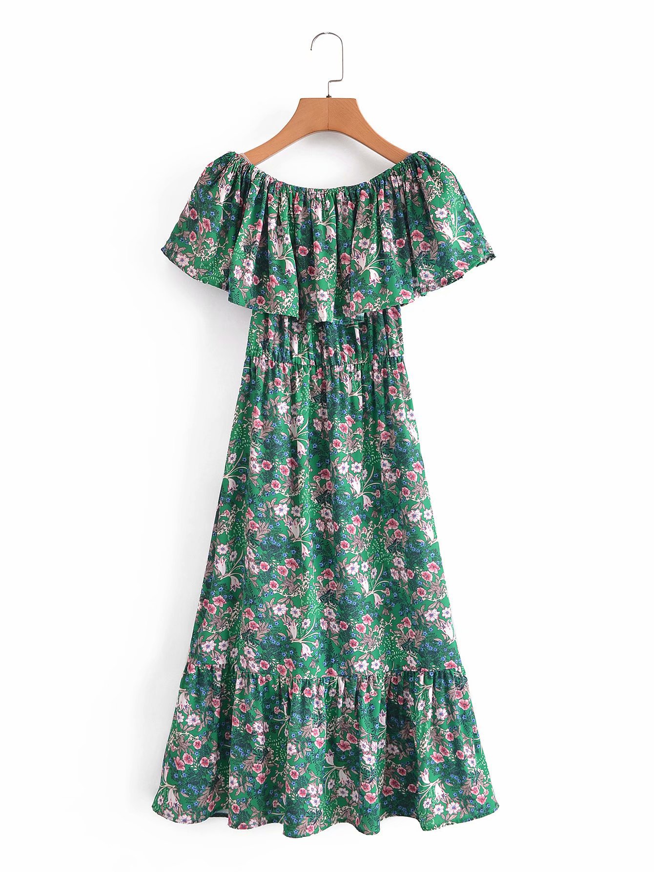 retro printing strapless waist dress  NSAM48863