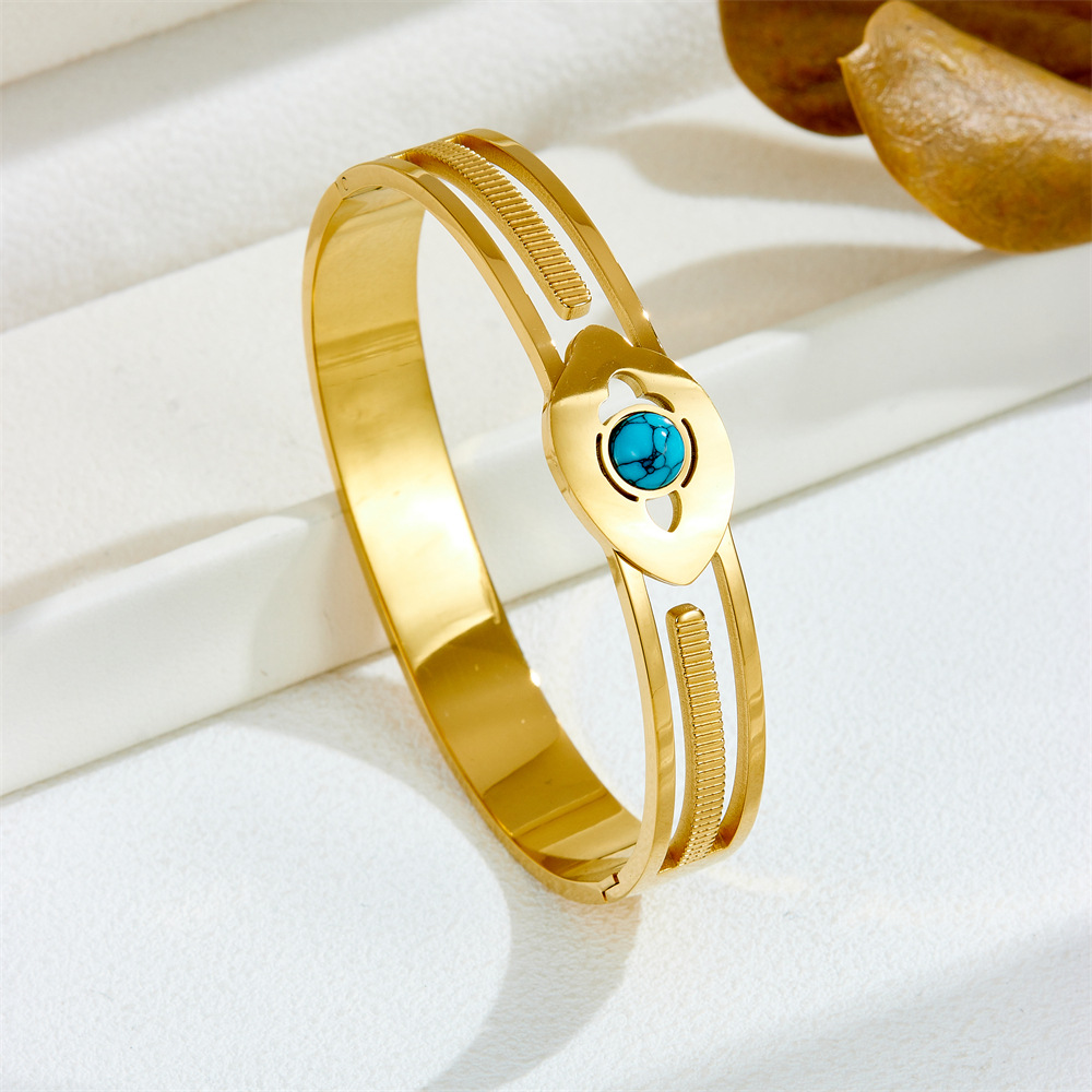 Eye Pattern All Seasons Season IG Style Eye Titanium Steel Turquoise Zircon Bangle In Bulk